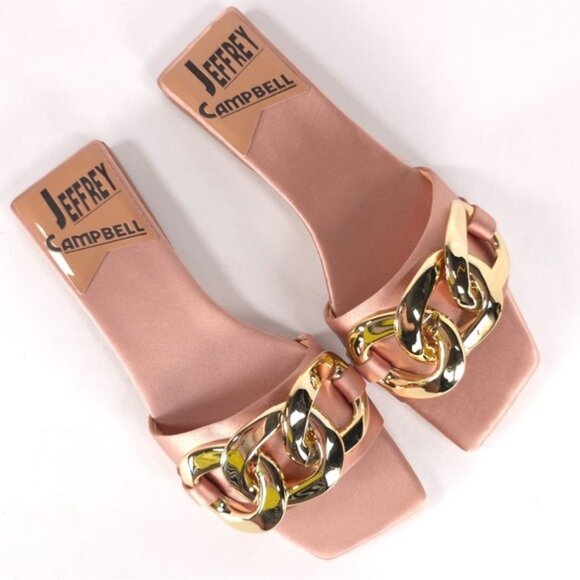 NWB Jeffrey Campbell Women's Danae Chain Flat Sandals Rose Gold Satin Size 5.5M - Picture 11 of 16